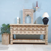Handmade Carved Solid Hard Wood Console Table With Iron Fittings Bleach